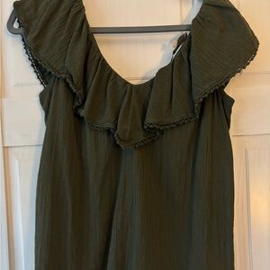 LOFT Olive Green Ruffled Blouse